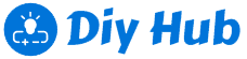 a picture showing diy tech hub logo. The logo is blue and has the text inscription Diy Hub in italic and nice font. The picture is used as the main header logo of diygh.com