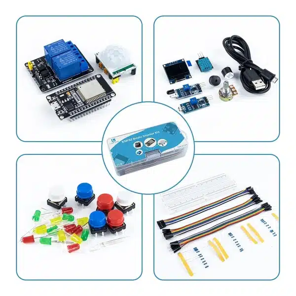 esp32-basic-starter-kit-component-overview-view-600x600-diygh.com ESP32 Basic Starter Kit with OLED display sensors relay breadboard and electronics components in Ghana