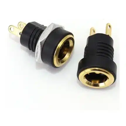 DC-022B 5.5x2.1mm gold-plated female DC power socket with two solder terminals and panel mounting nut